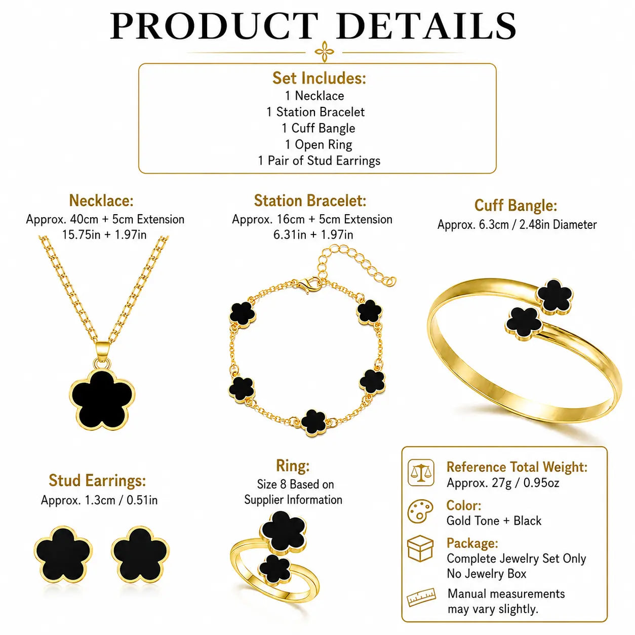 Noir Fleur — Set Premium de Joyería | 5 Piezas para Mujer