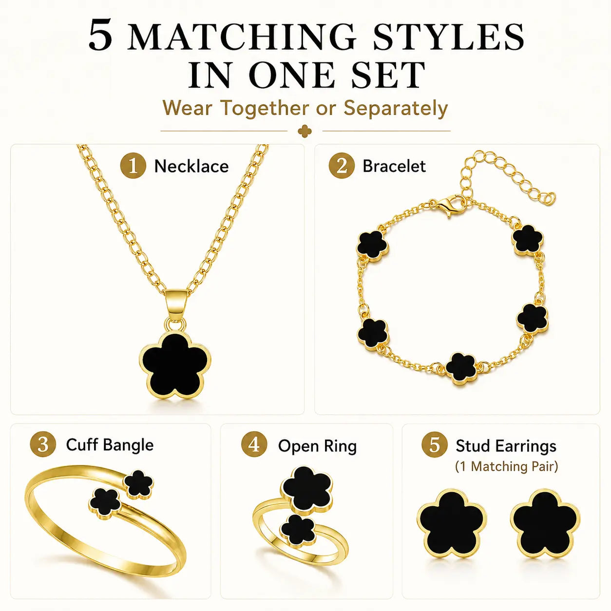 Noir Fleur — Set Premium de Joyería | 5 Piezas para Mujer